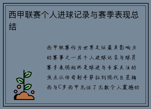 西甲联赛个人进球记录与赛季表现总结