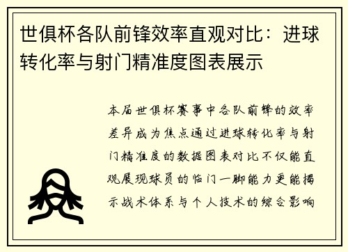 世俱杯各队前锋效率直观对比：进球转化率与射门精准度图表展示