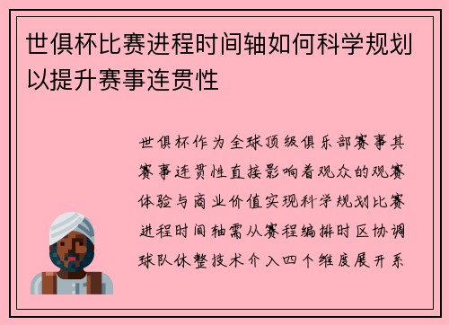 世俱杯比赛进程时间轴如何科学规划以提升赛事连贯性